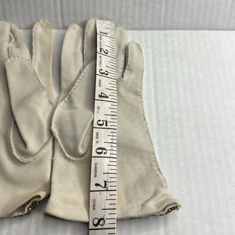 Vintage Double Woven Embroidered Beaded Driving Gloves Day Gloves VERY SMALL